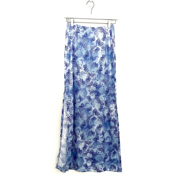 Vintage Y2K Mind Games Butterfly Print Maxi Skirt Side Slit Low Rise Size Medium - Picture 1 of 9